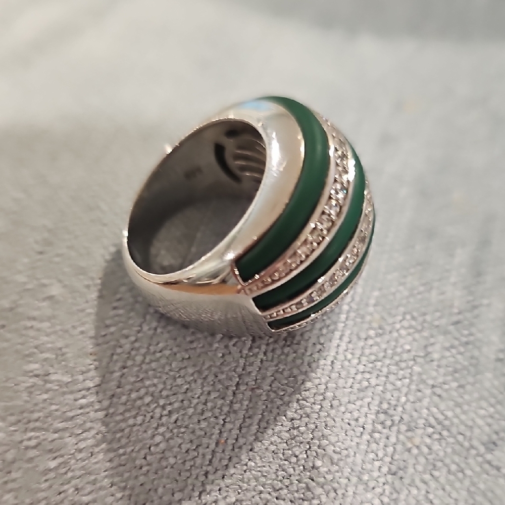 Belle Etoile 925 Silver Elegant Green and Silver Women's Ring - Picture 7 of 8